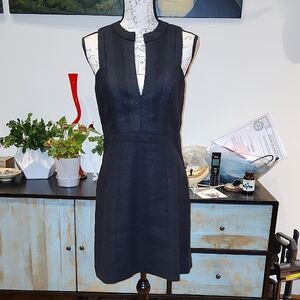 JILL STUART 100% Linen Deep V Black Dress